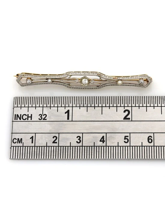 Diamond and Seed Pearl Bar Pin - Image 3