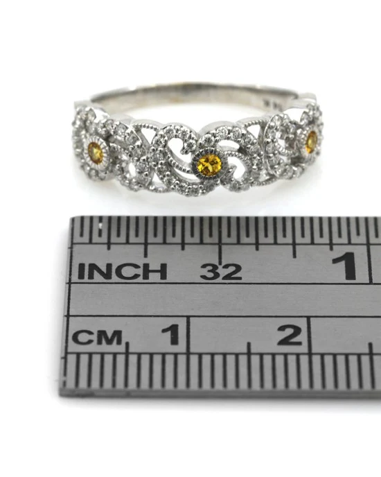 Diamond and Synthetic Yellow Sapphire Open Scroll Ring - Image 3