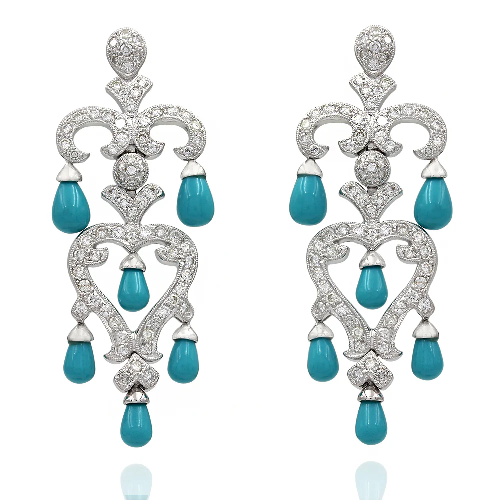 Diamond and Turquoise Earrings in Gold