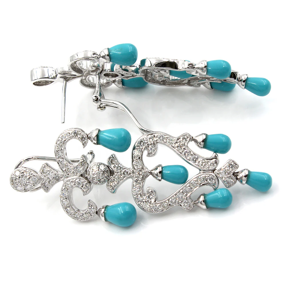 Diamond and Turquoise Earrings in Gold - Image 2