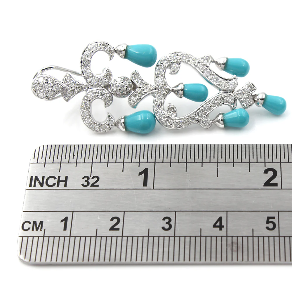 Diamond and Turquoise Earrings in Gold - Image 3