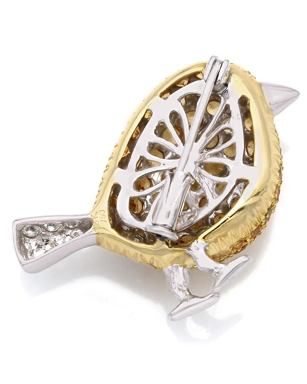 Diamond and Yellow Sapphire ChickBrooch Pin - Image 2