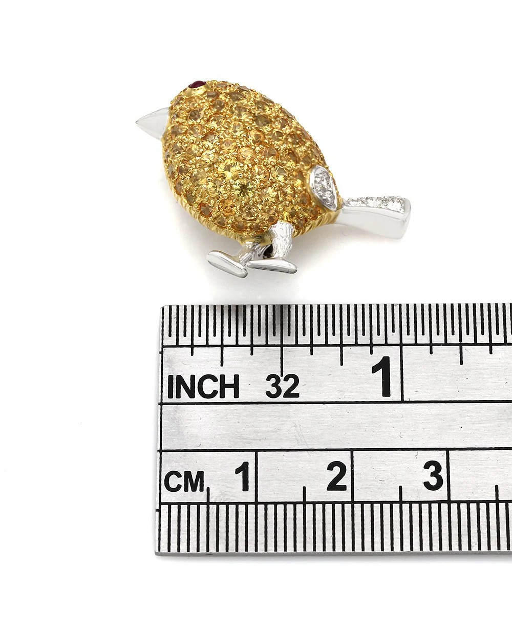 Diamond and Yellow Sapphire ChickBrooch Pin - Image 3