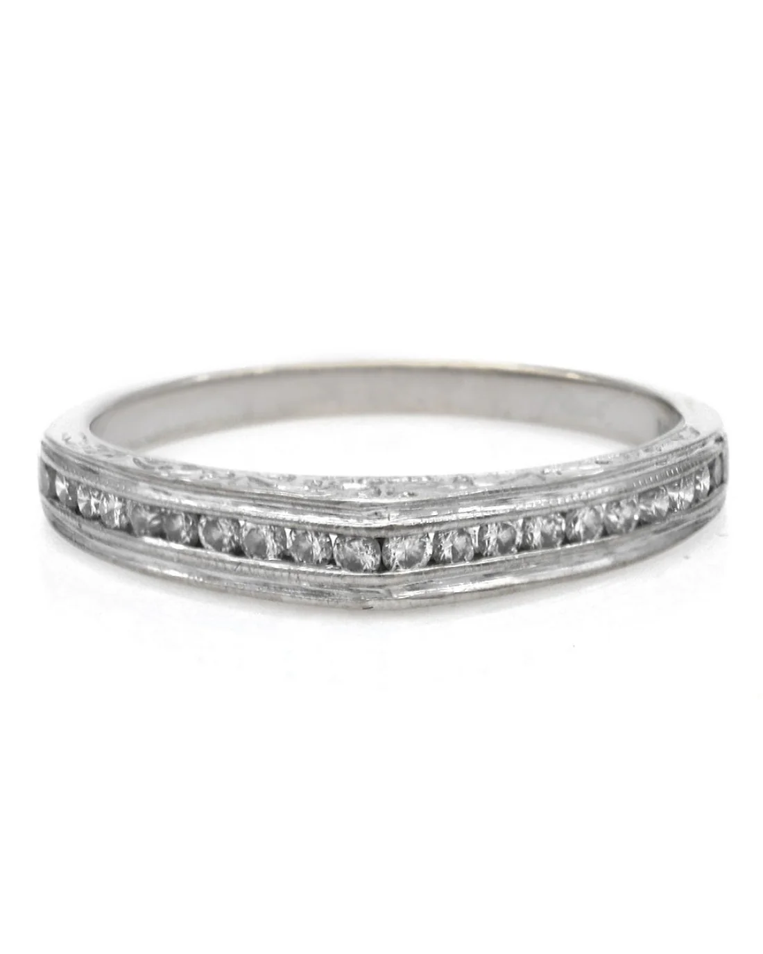 Diamond Band with Scroll and Milgrain Accent in White Gold - Image 2