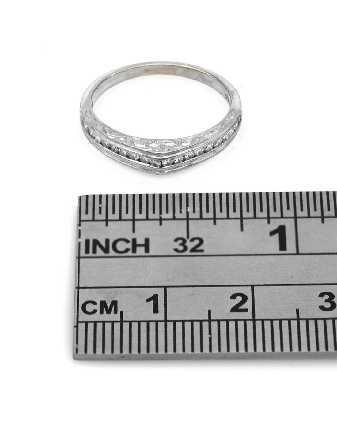 Diamond Band with Scroll and Milgrain Accent in White Gold - Image 3