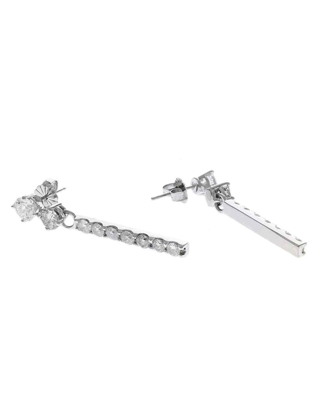 Diamond Bar Drop Earrings in White Gold - Image 2