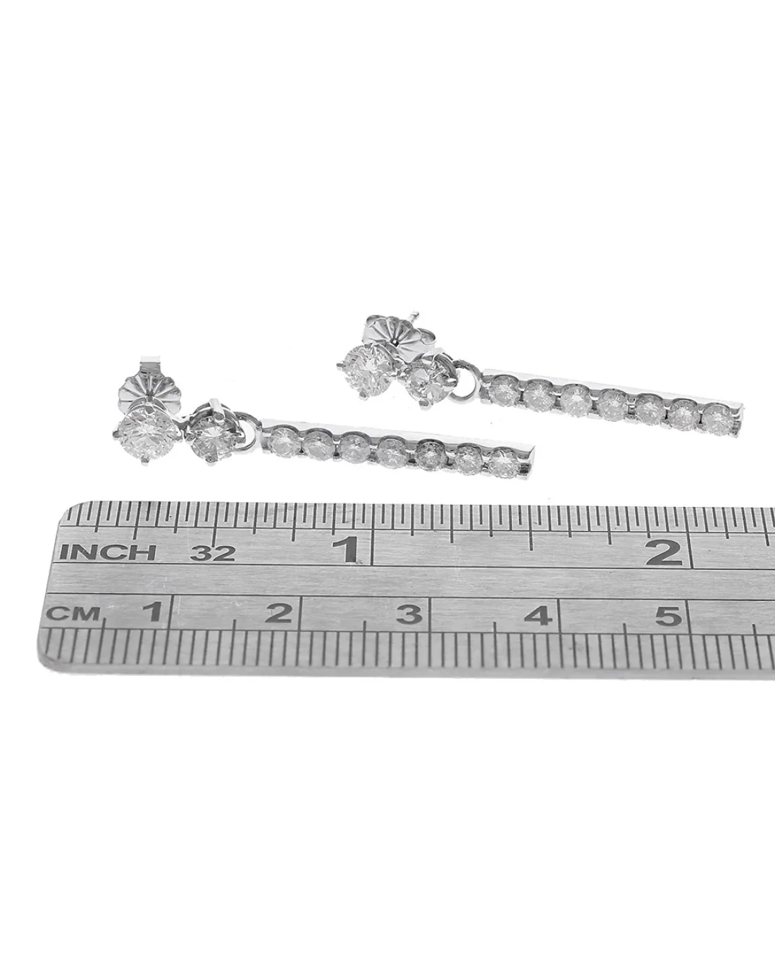 Diamond Bar Drop Earrings in White Gold - Image 3