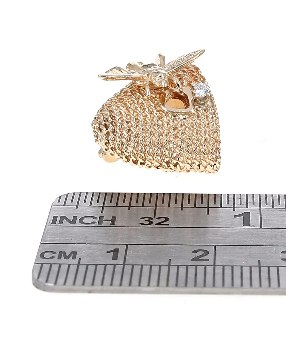 Diamond Bee and Beehive Pin in Yellow Gold - Image 3