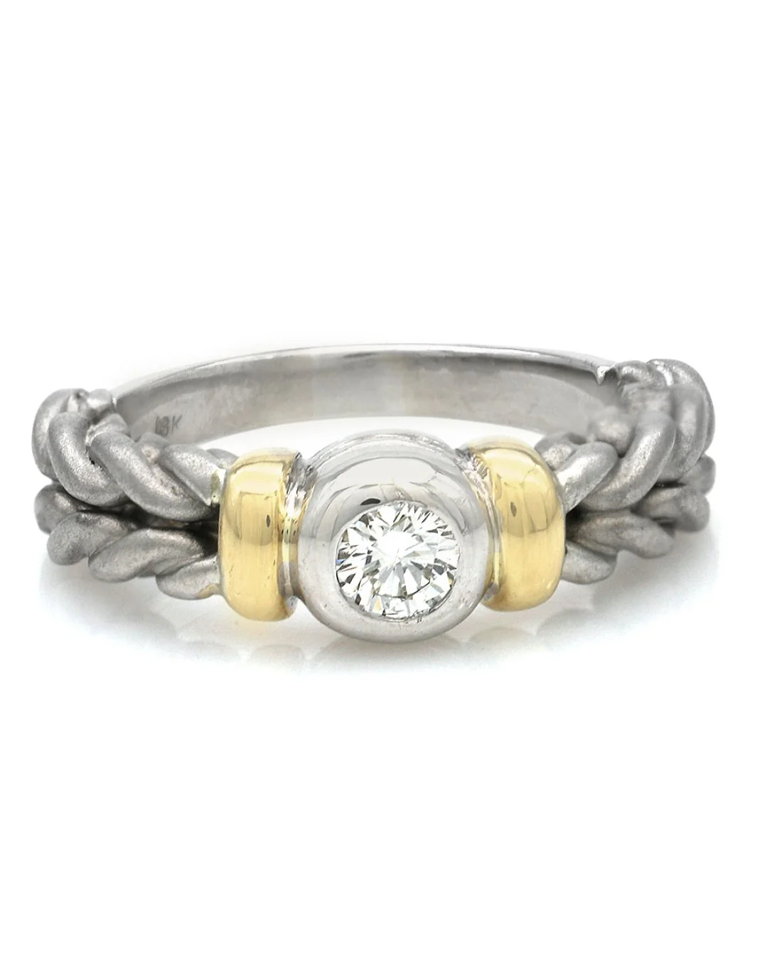 Diamond Braided Ring in White and Yellow Gold - Image 2