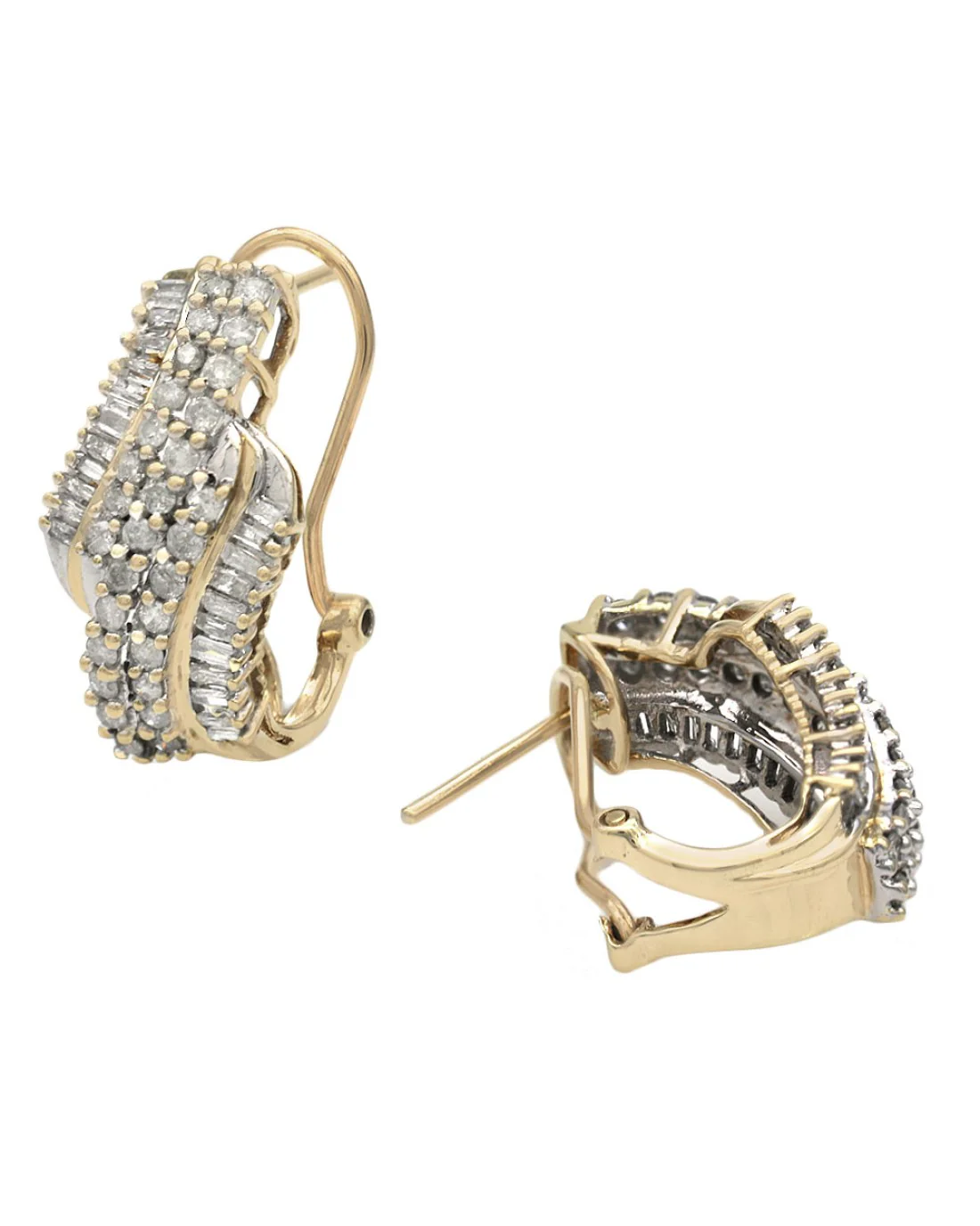 Diamond Bypass Earrings in White and Yellow Gold - Image 2