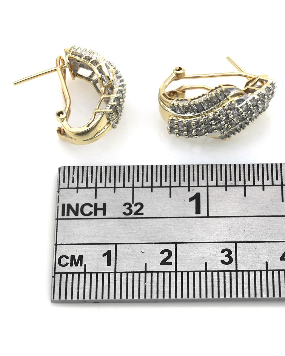 Diamond Bypass Earrings in White and Yellow Gold - Image 3