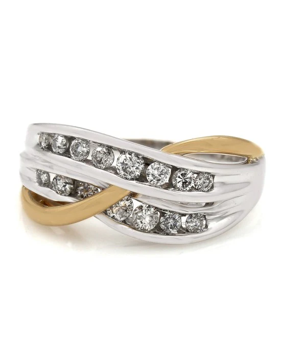 Diamond Bypass Ring in 2 Tone Gold - Image 2