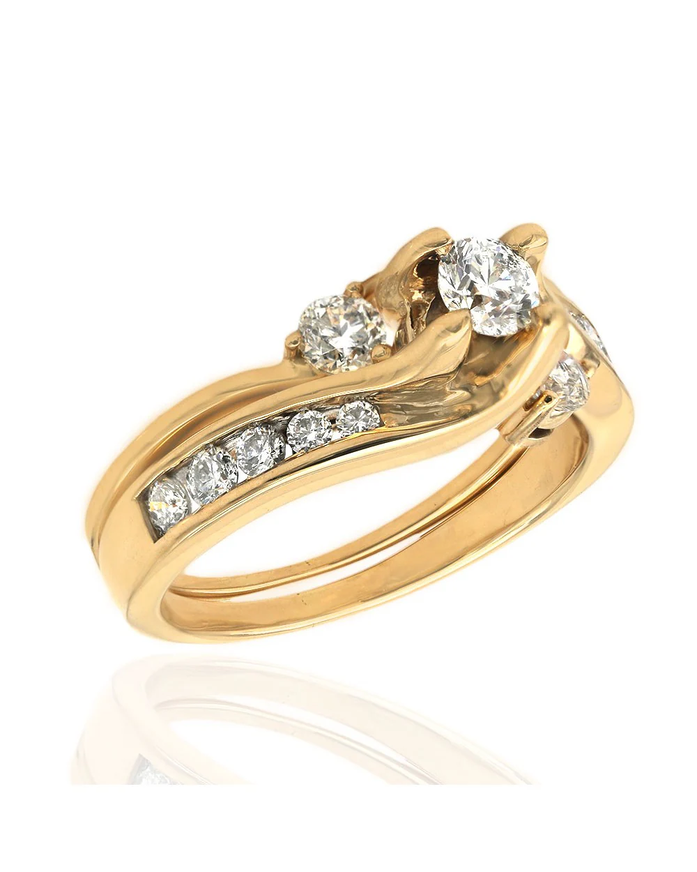 Diamond Bypass Wedding Set in Yellow Gold