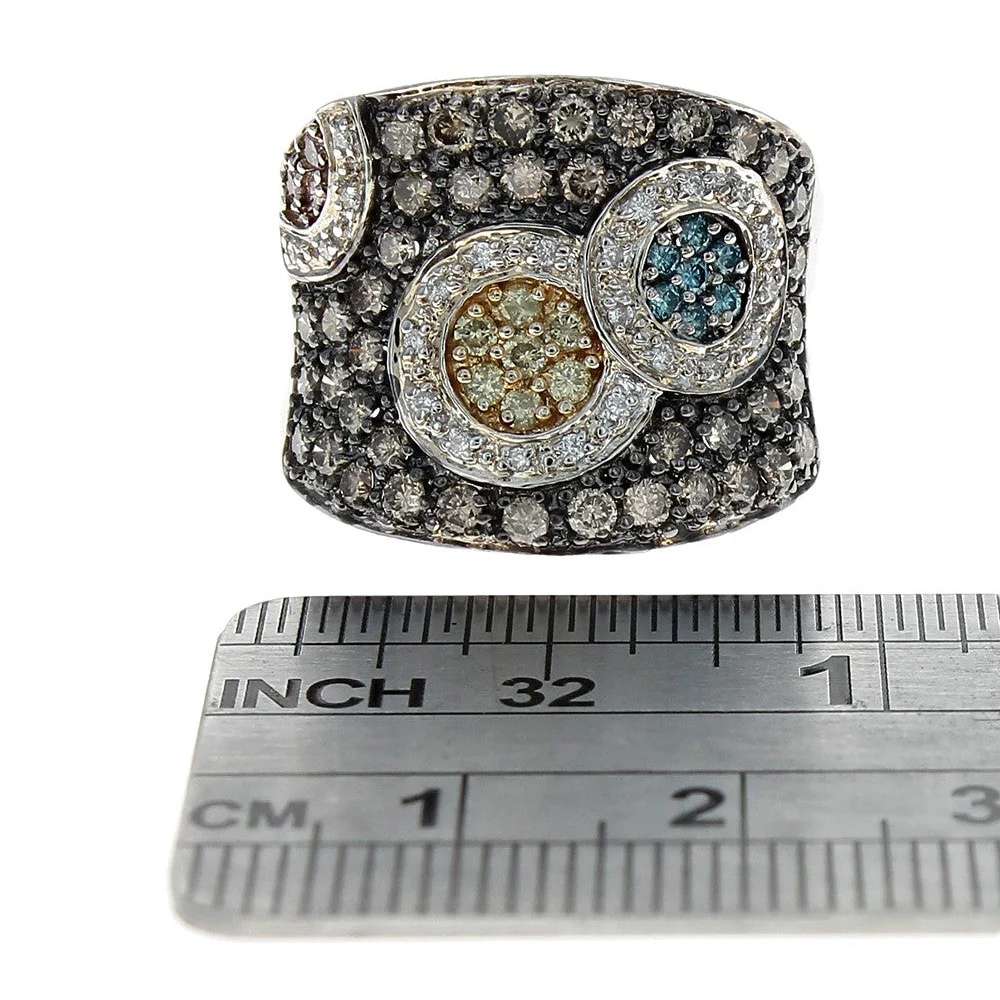 18K White Gold Multi-Color Pave Diamond Statement Ring - Image 3