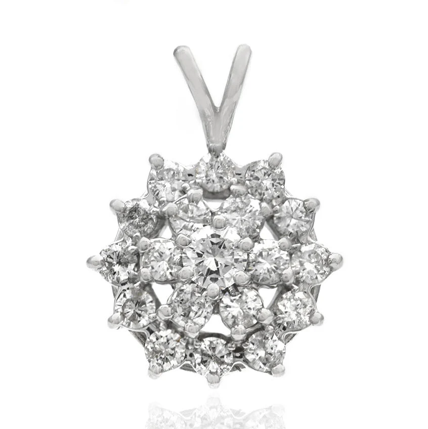 14K White Gold Diamond Cluster Pendant