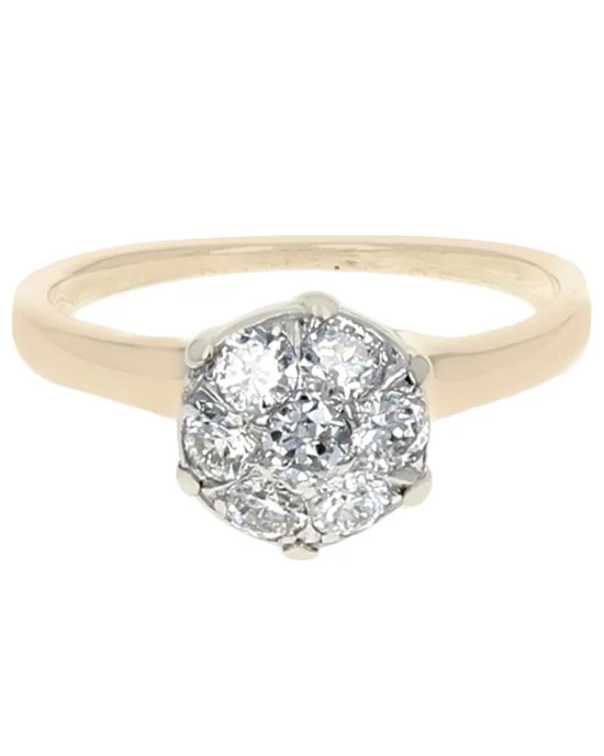 Diamond Cluster Engagement Ring in White and Yellow Gold - Image 2