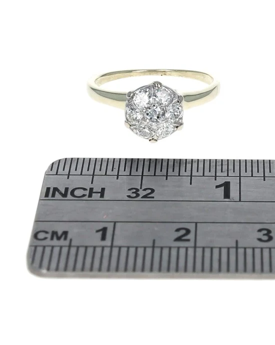 Diamond Cluster Engagement Ring in White and Yellow Gold - Image 3
