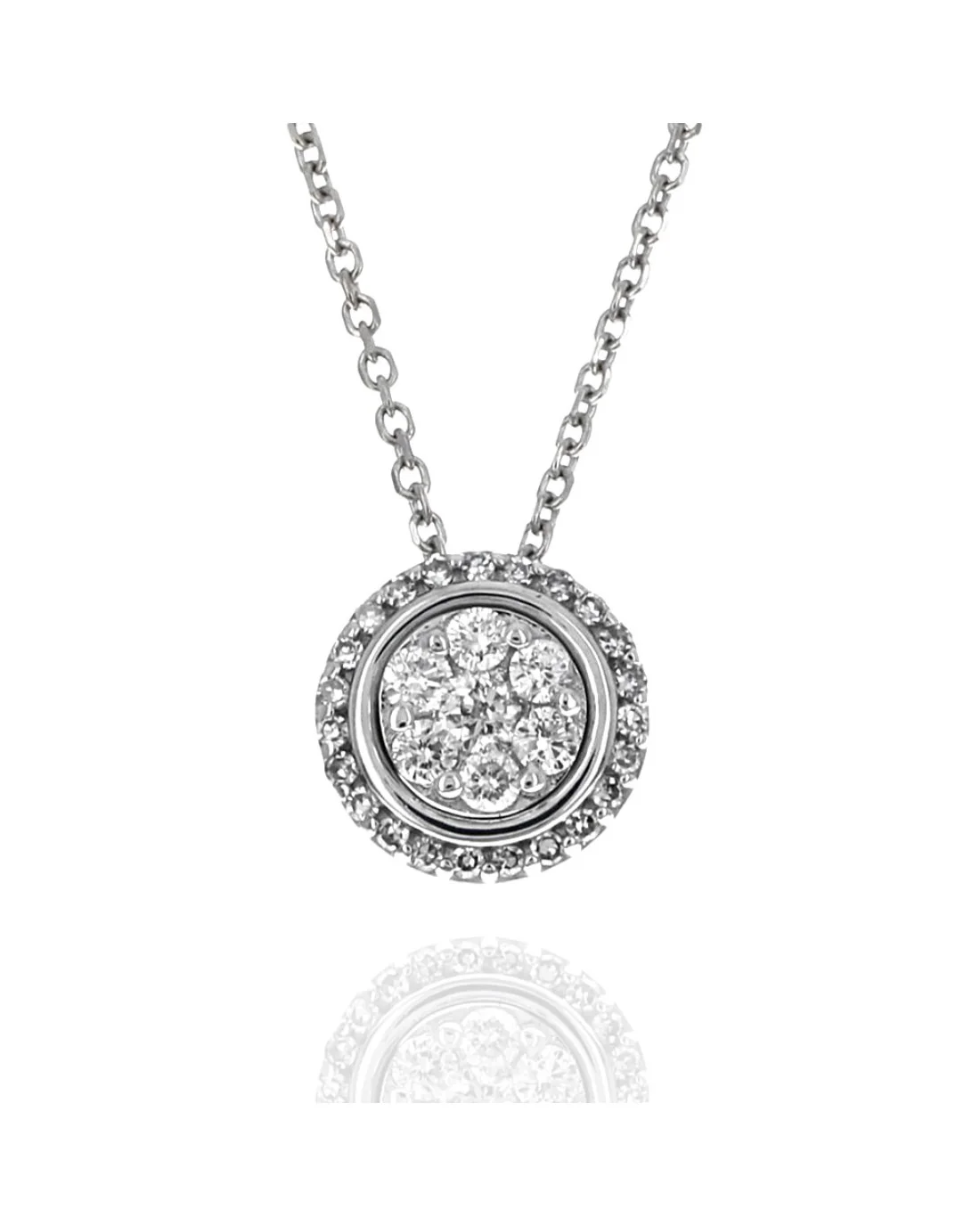 Diamond Cluster Halo Drop Necklace in White Gold