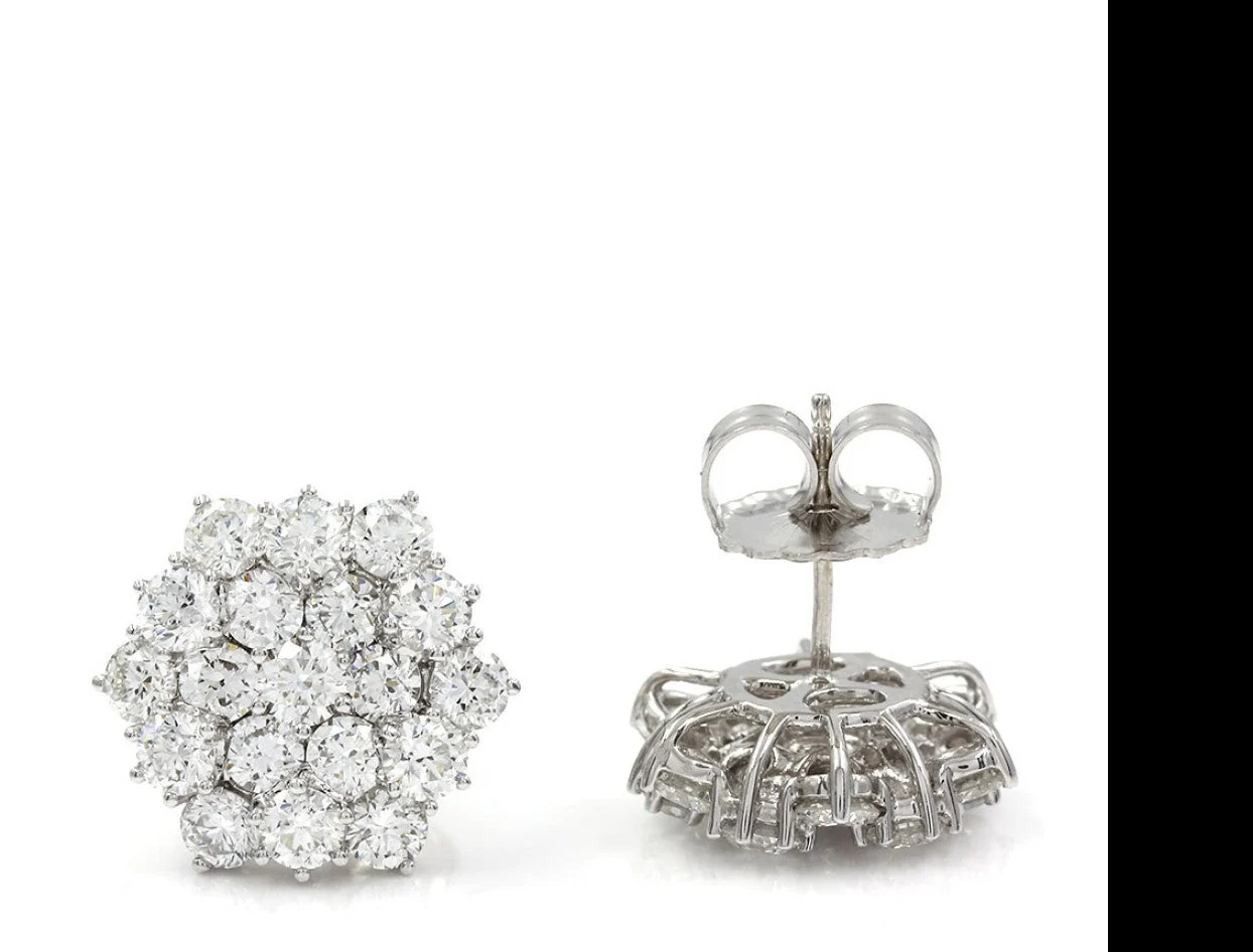 Diamond Cluster Stud Earrings in Platinum and Gold - Image 2