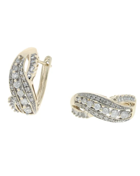 Diamond Crossover Curved Earrings in Yellow Gold - Image 2