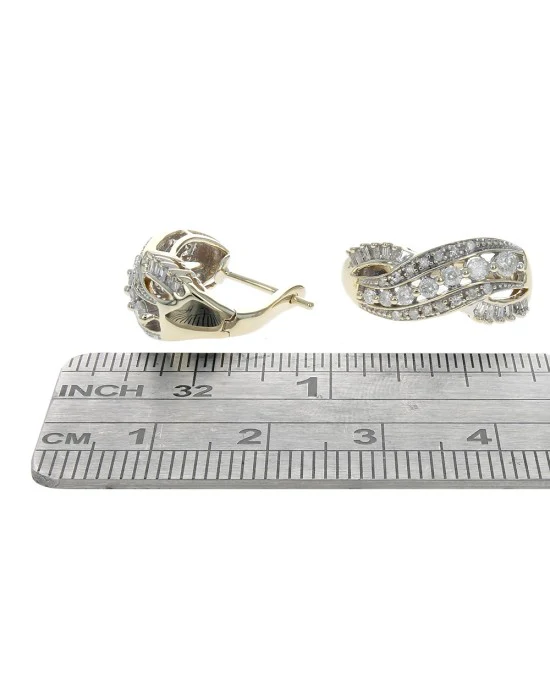 Diamond Crossover Curved Earrings in Yellow Gold - Image 3