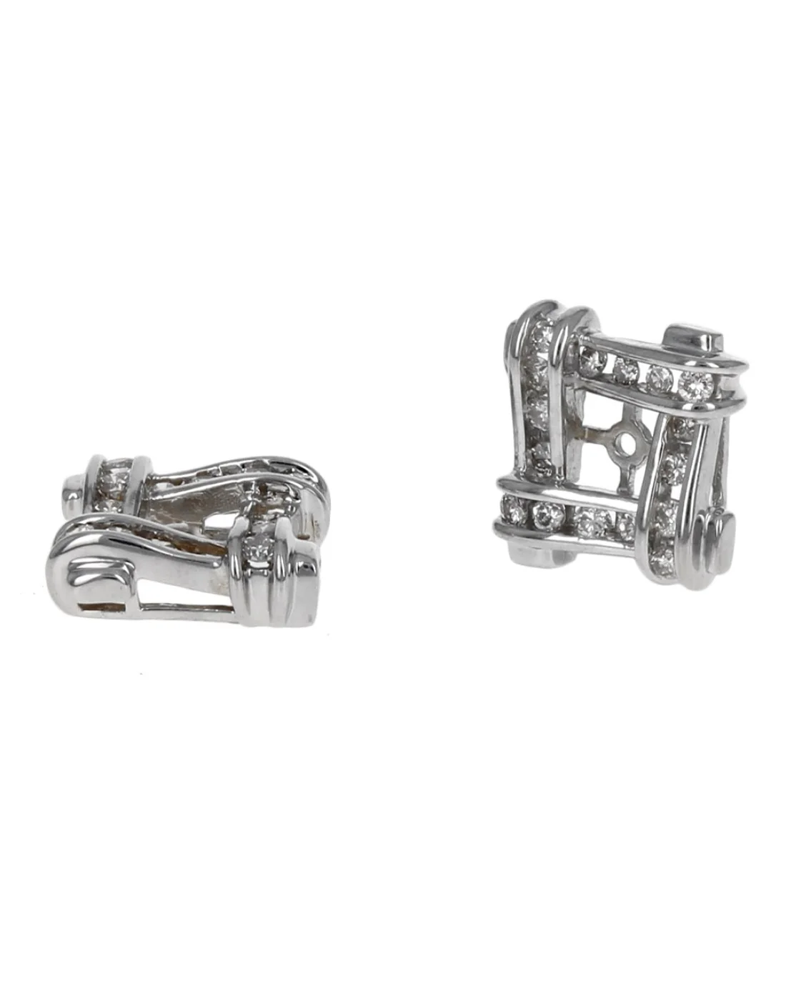 Diamond Crossover Square Earring Jackets in White Gold - Image 2