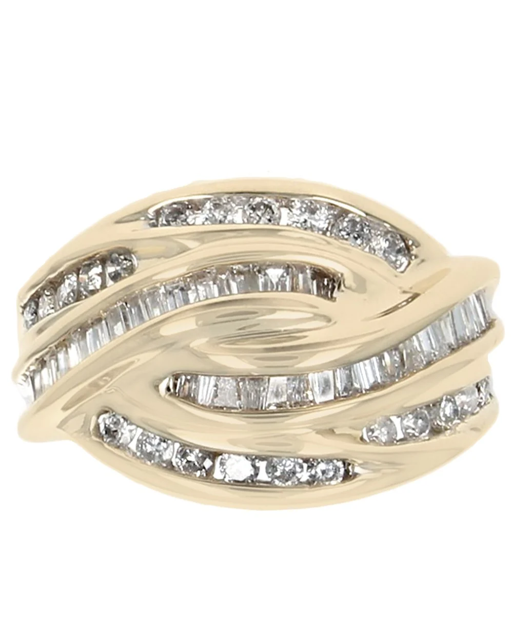 Diamond Crossover Tapered Ring in Yellow Gold - Image 2