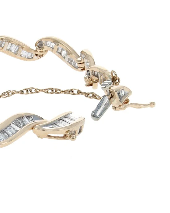 Diamond Curve Link Bracelet in White and Yellow Gold - Image 2