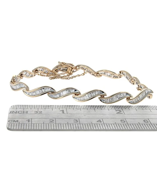 Diamond Curve Link Bracelet in White and Yellow Gold - Image 3