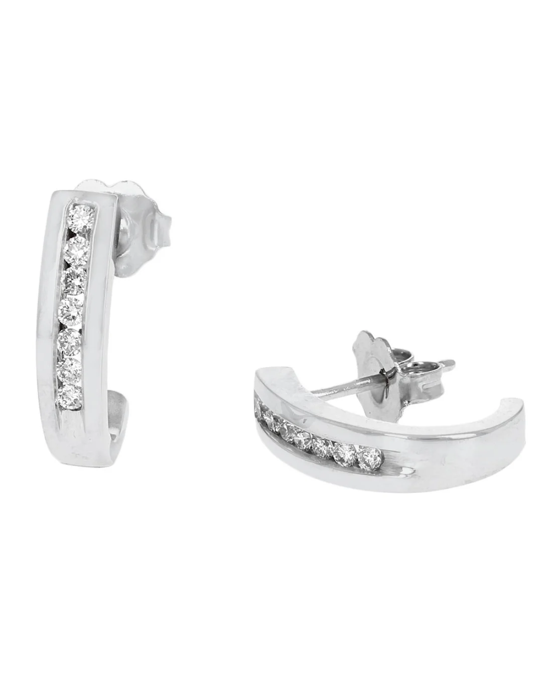 Diamond Curved Earrings in White Gold - Image 2