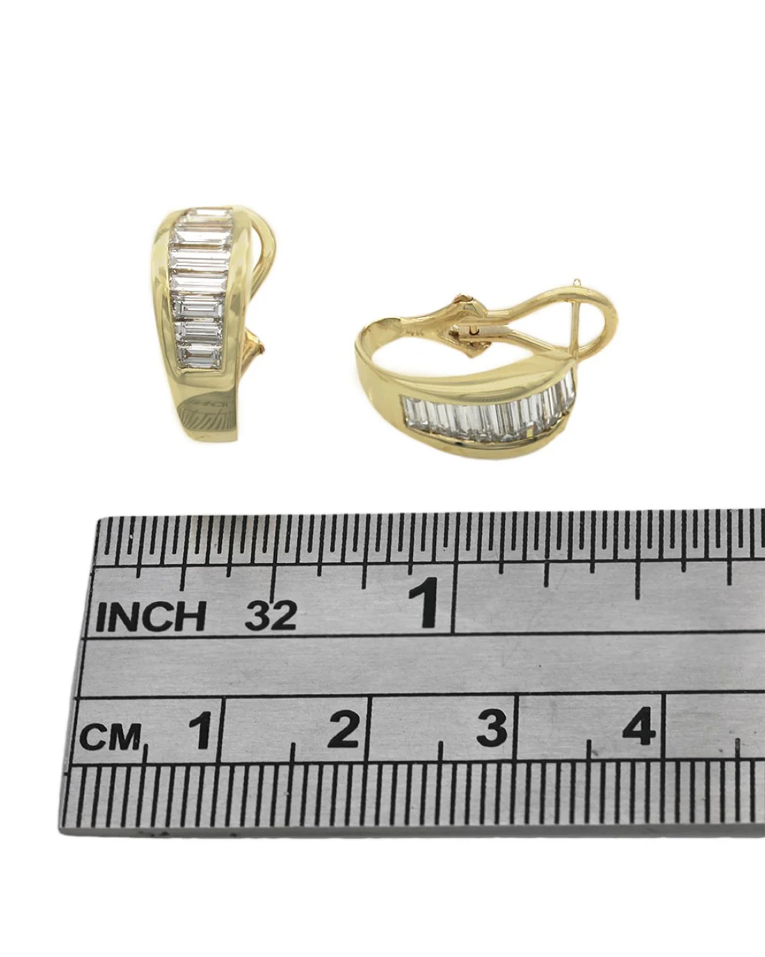 Diamond Curved Omega Back Earrings in Yellow Gold - Image 2