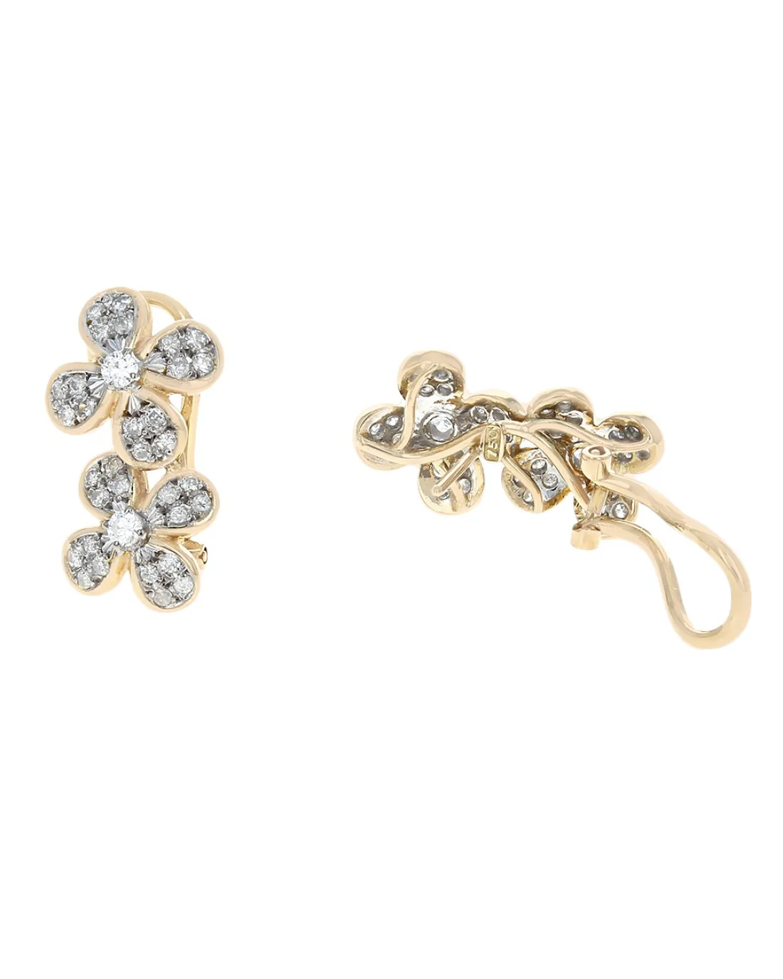 Diamond Double Flower Omega Back Earrings - Image 2