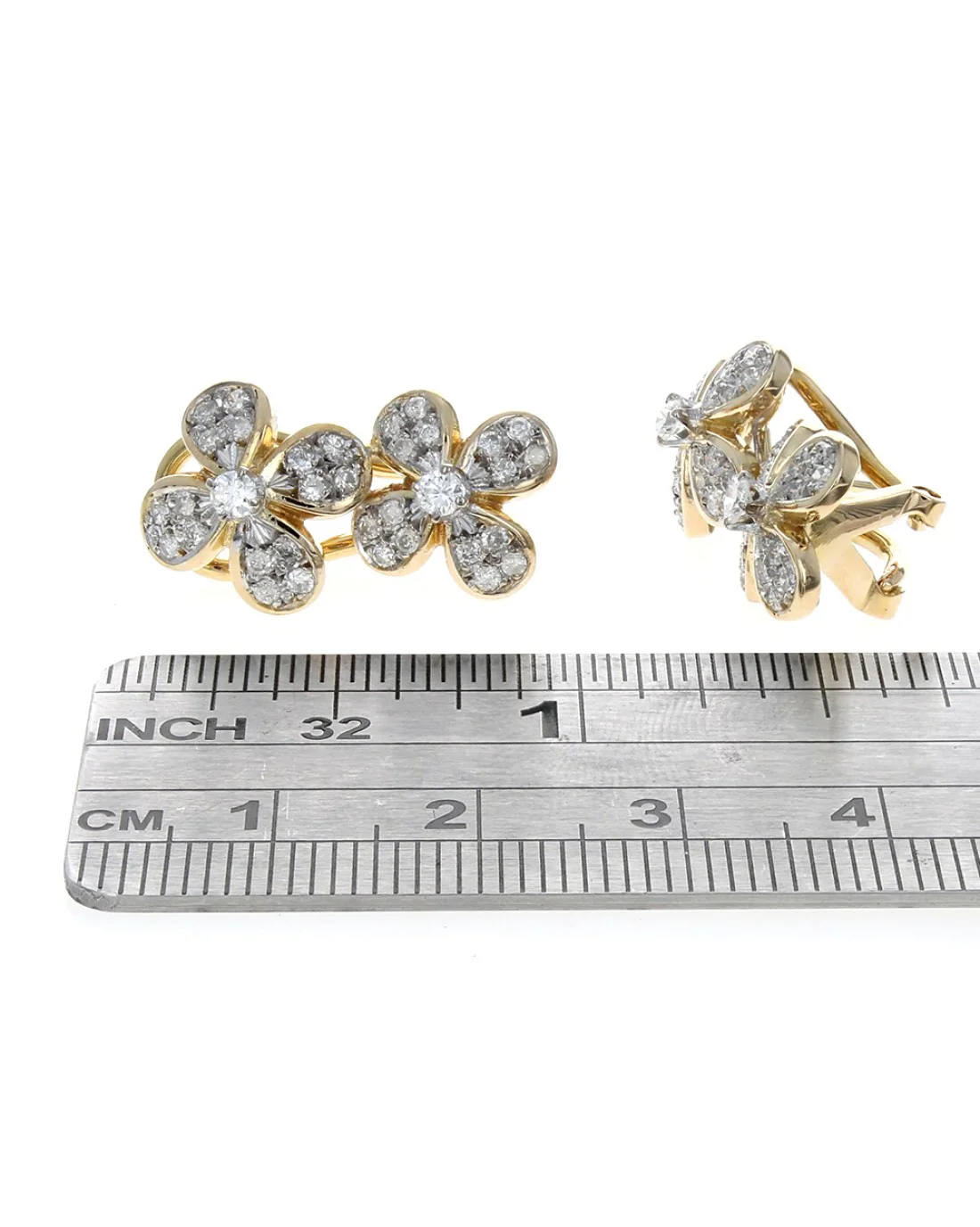 Diamond Double Flower Omega Back Earrings - Image 3