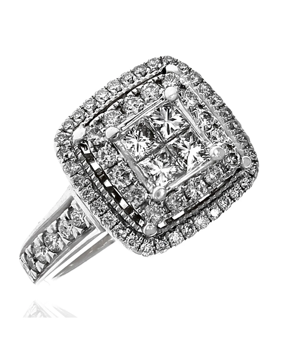 Diamond Double Square Halo Ring in White Gold