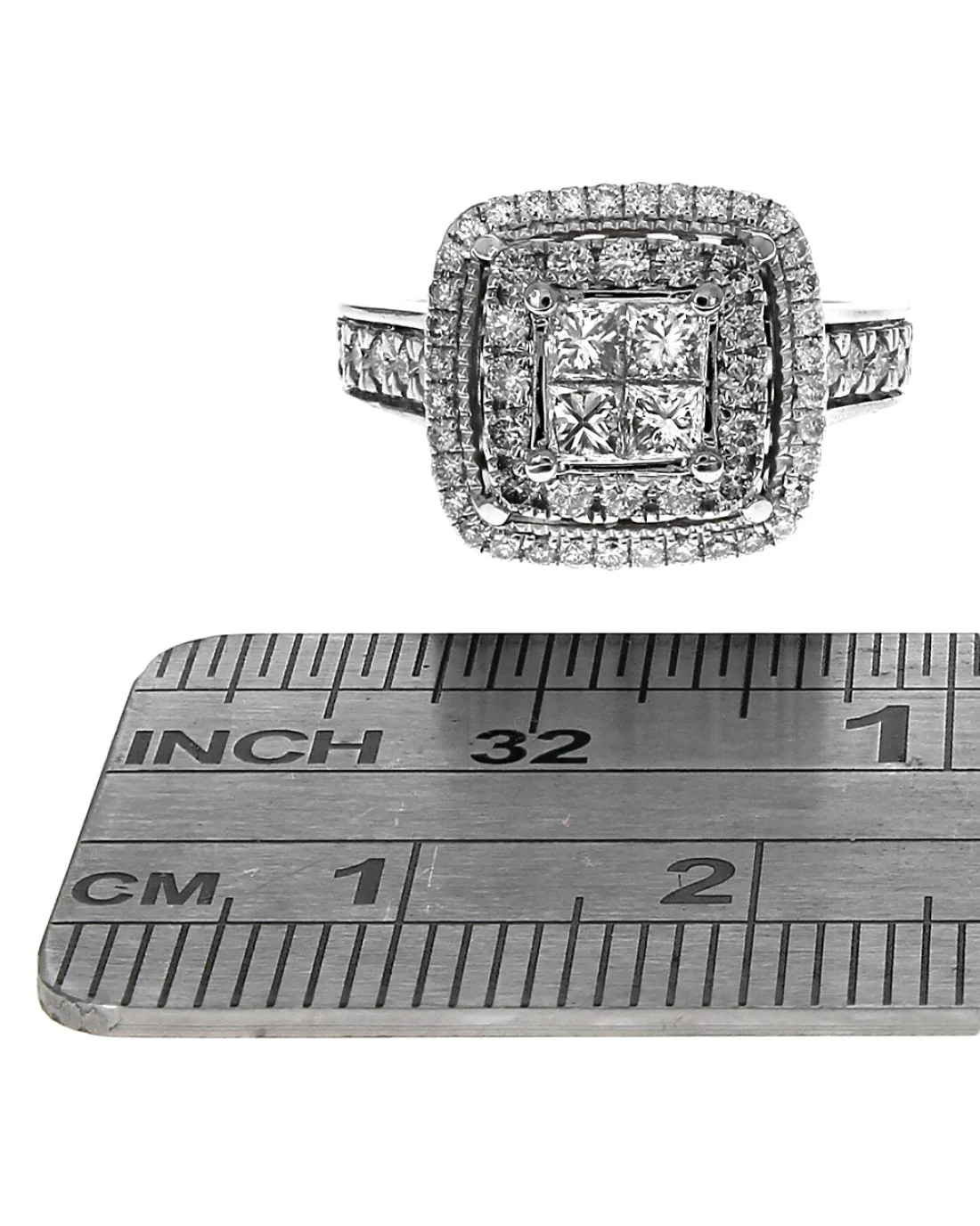Diamond Double Square Halo Ring in White Gold - Image 3