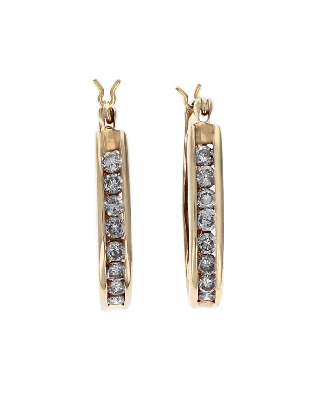 Diamond Elongated Oval Hoop Earrings in Yellow Gold - Image 2