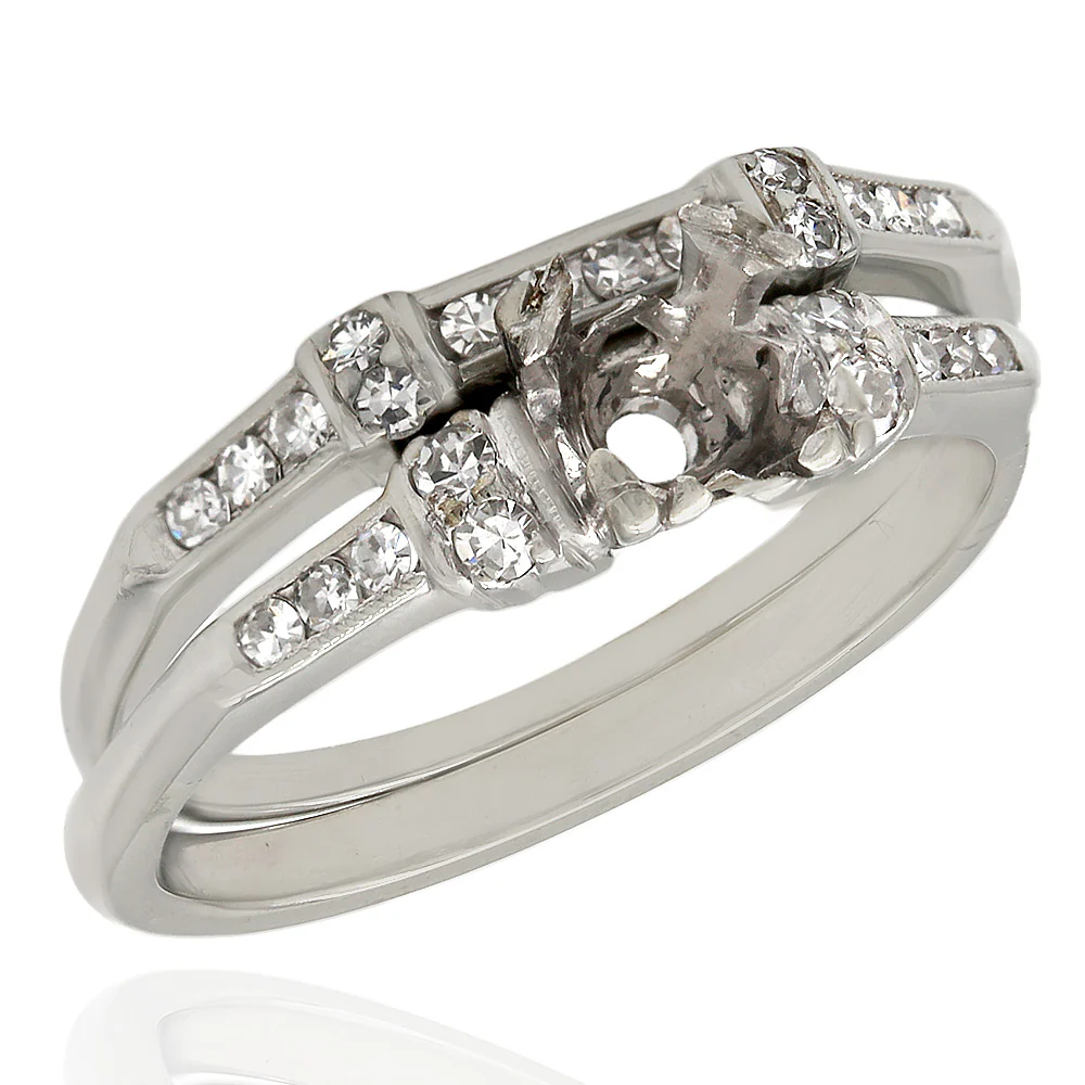 Two Piece, Vintage Single Cut Diamond Mounting in White Gold