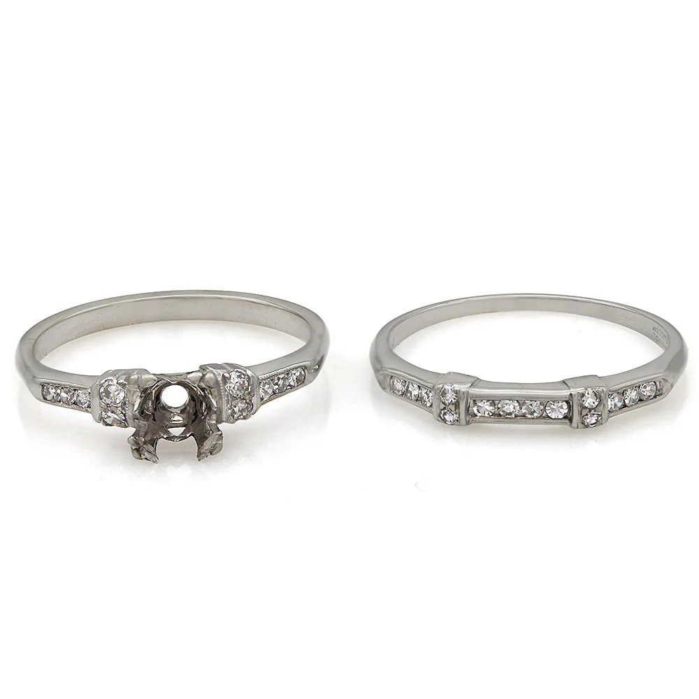 Two Piece, Vintage Single Cut Diamond Mounting in White Gold - Image 2