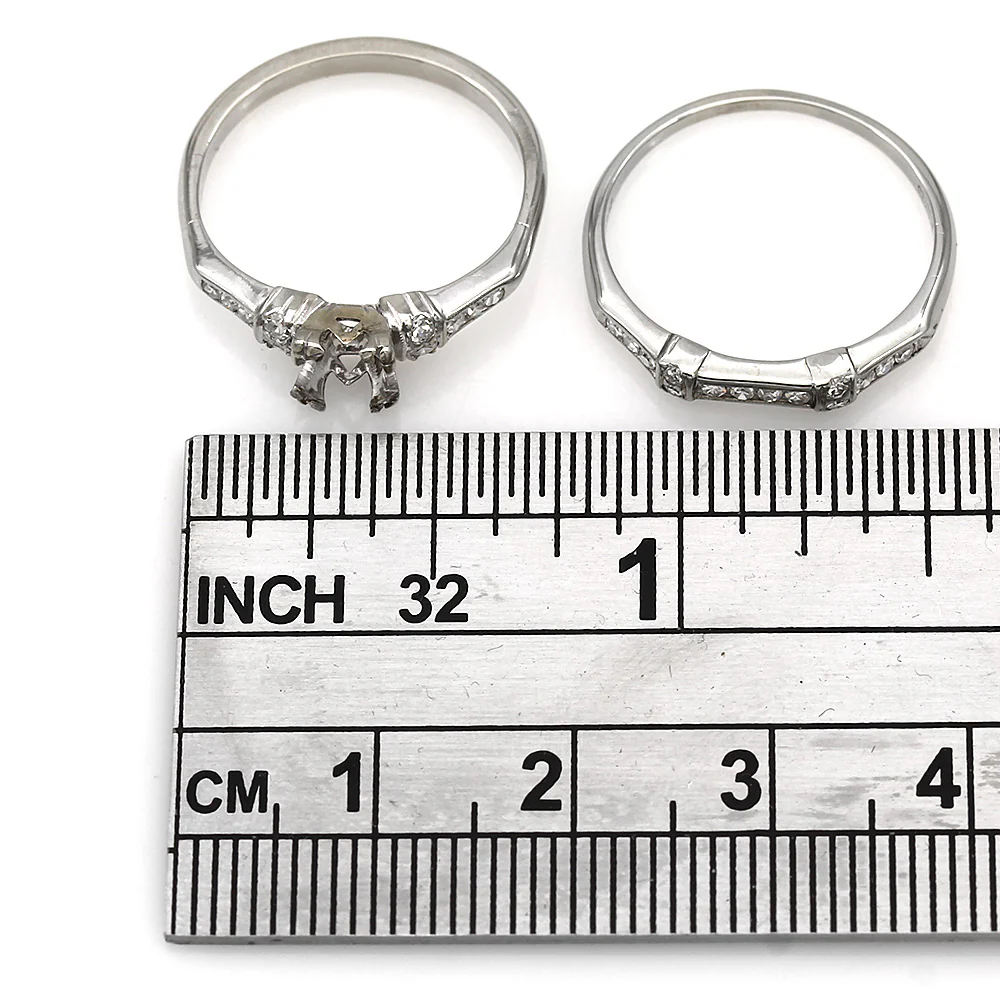 Two Piece, Vintage Single Cut Diamond Mounting in White Gold - Image 3
