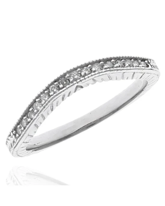 Diamond Etched Milgrain Ring Guard in White Gold