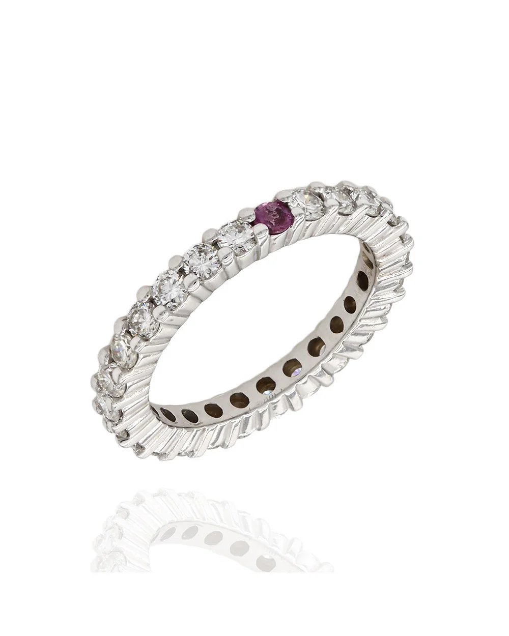 Diamond Eternity Band with Pink Sapphire Solitaire