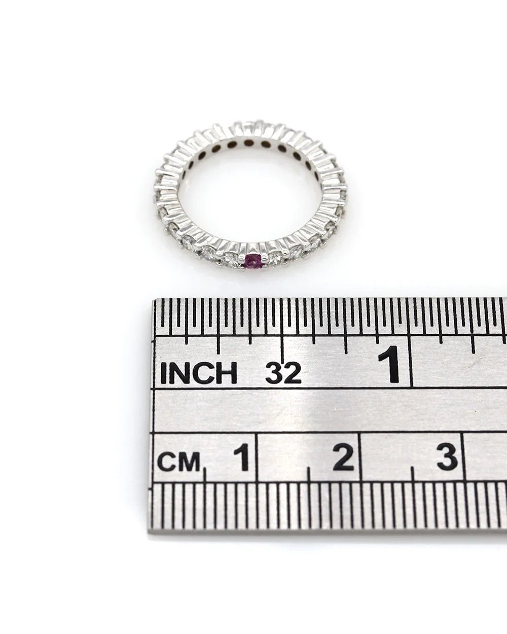 Diamond Eternity Band with Pink Sapphire Solitaire - Image 2