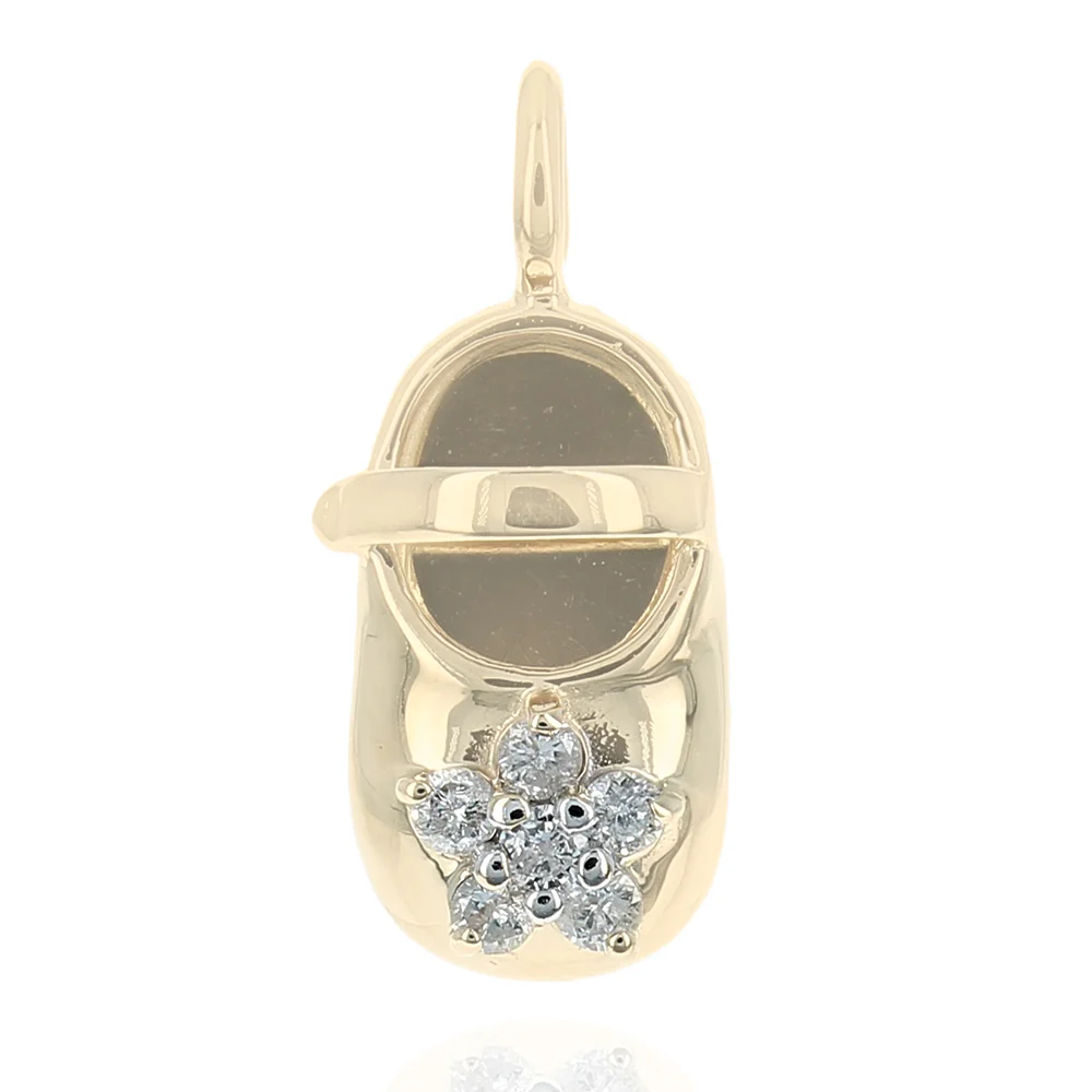 Diamond Flower Baby Shoe Pendant in Yellow Gold