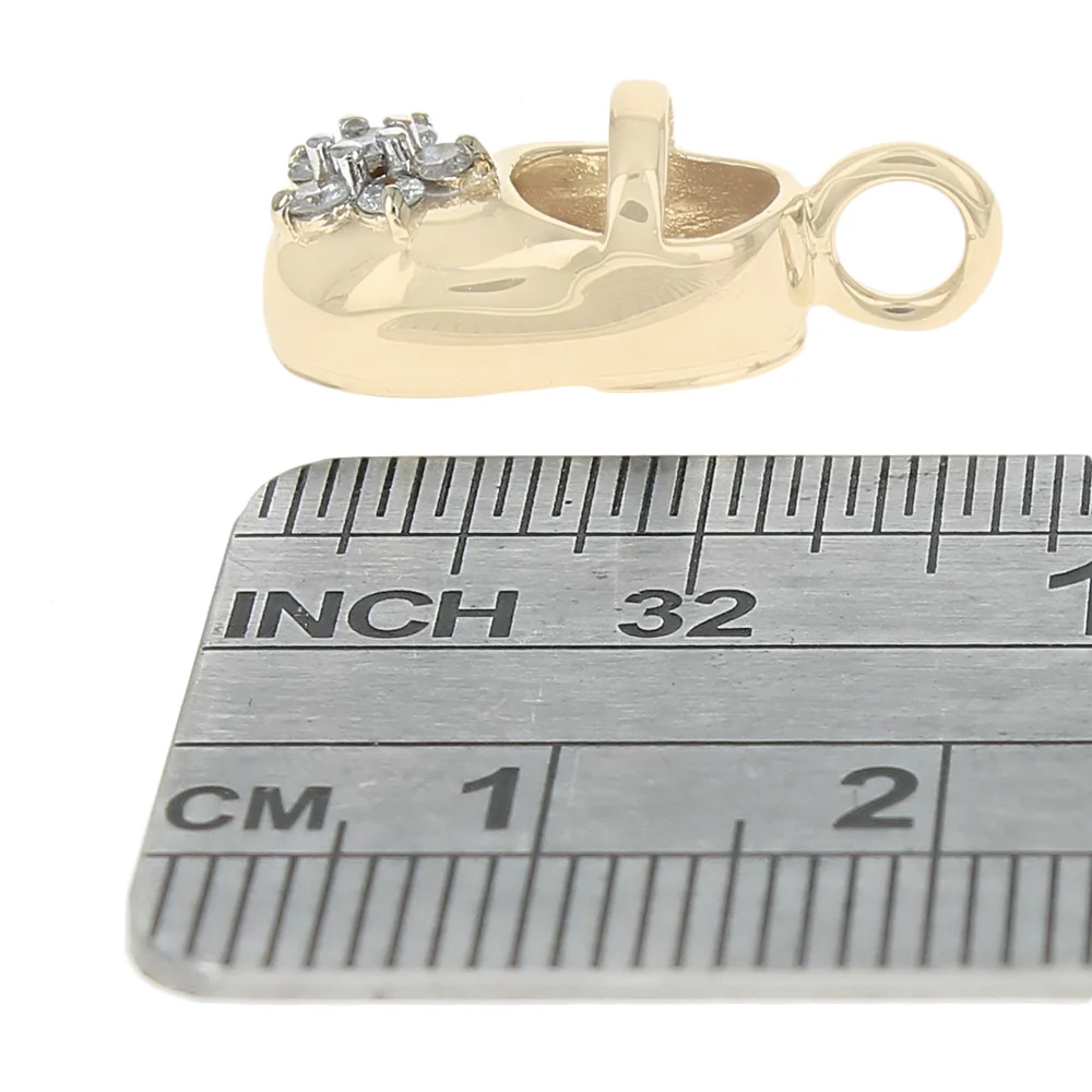 Diamond Flower Baby Shoe Pendant in Yellow Gold - Image 2