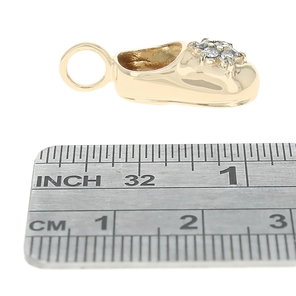 Diamond Flower Baby Shoe Pendant in Yellow Gold - Image 3