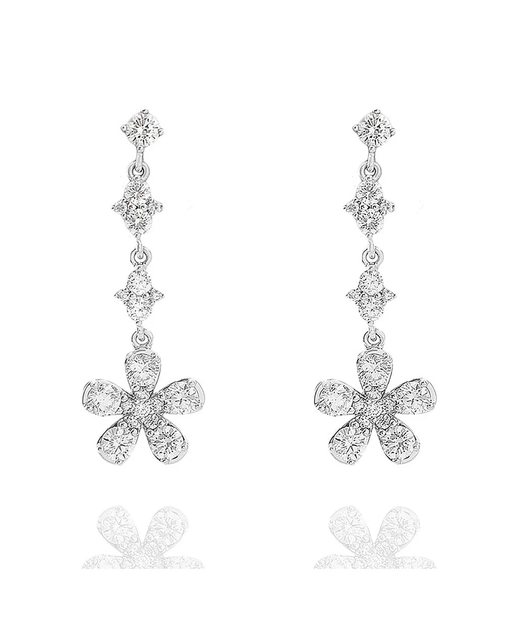 Diamond Flower Drop Earrings in Gold
