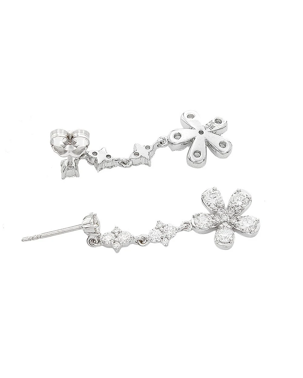 Diamond Flower Drop Earrings in Gold - Image 2