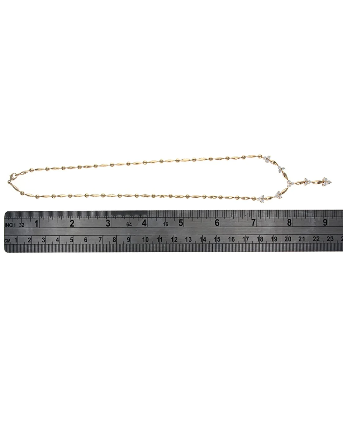 Diamond Flower Station Drop Necklace in Yellow Gold - Image 3