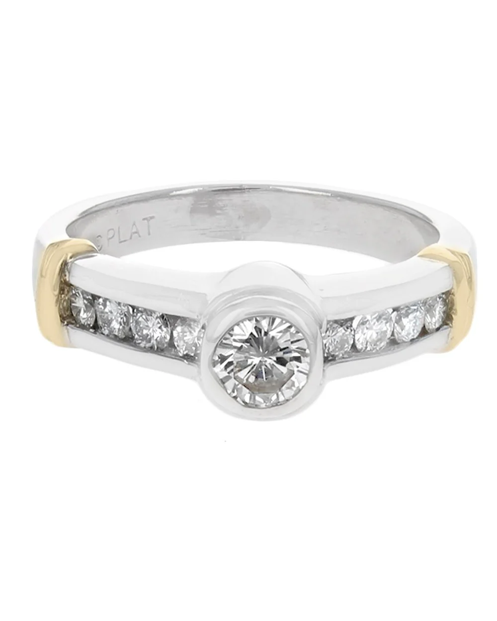 Diamond Fluted Accent Engagement Ring in Yellow Gold and Platinum - Image 2