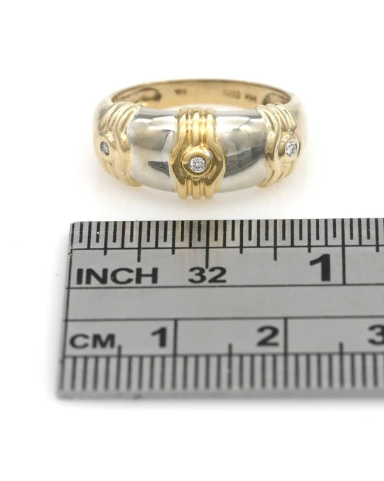 Diamond Fluted Accent Tapered Band in White and Yellow Gold - Image 2